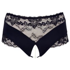   Cottelli Plus Size - krajkové perličkové otevřené kalhotky (černé)