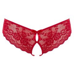  Cottelli - Dámské krajkové kalhotky s mašličkou a otevřeným rozkrokem (červené)