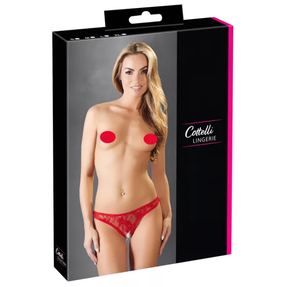 Cottelli - tanga z krajky - červená - XL