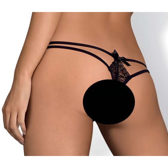 Obsessive Intensa - dvojitě řemínková krajková tanga (černá)