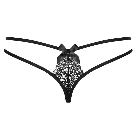 Obsessive - tanga s dvojitými pásky - krajka - černá - L/XL