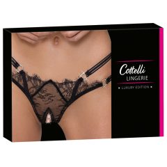   Cottelli – luxusní, otevřené tanga s kroužkem (černé)