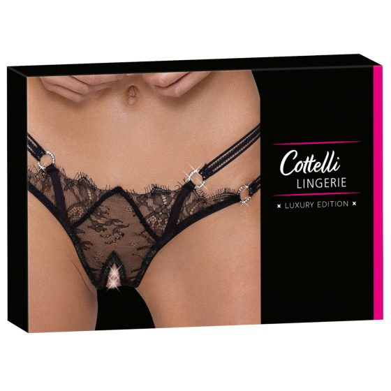 Cottelli – luxusní, otevřené tanga s kroužkem (černé)