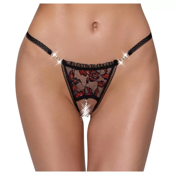 Cottelli - luxus dámské tanga - růže a perly - černá - M/L