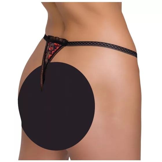 Cottelli - luxus dámské tanga - růže a perly - černá - M/L