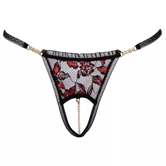 Cottelli - luxus dámské tanga - růže a perly - černá - M/L