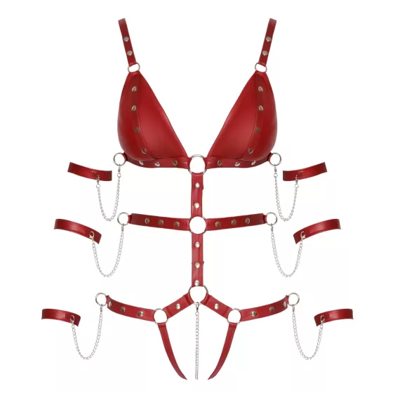 Bad Kitty - cvočkované bondage body (červené) - M