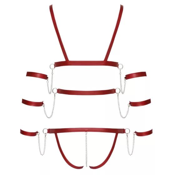 Bad Kitty - cvočkované bondage body (červené) - M