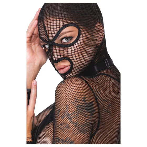 Bad Kitty - BDSM průhledná síťovaná souprava s bičíkem (černá) - L
