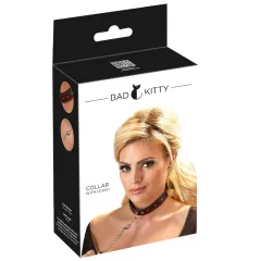 Bad Kitty - obojek se srdcem a kovové vodítko - černý