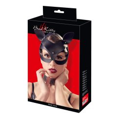   Bad Kitty - koženková maska s kamínky ve tvaru kočky - černá (S-L)