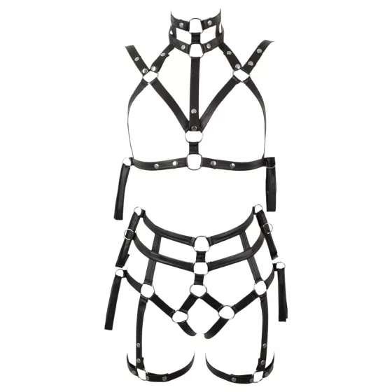 Bad Kitty - bondage sada tělového postroje a podprsenky (černá)