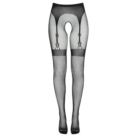 Cottelli Legwear - otevřené punčochy s krajkou - černé (S-L)
