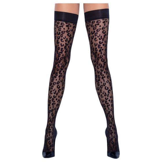 Cottelli Legwear - Punčochy s leopardím vzorem (černé)
