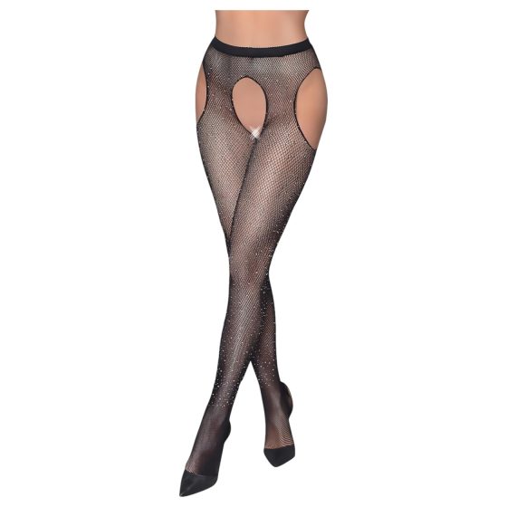Cottelli Legwear - otevřené, lesklé punčochy - černá (S-L)