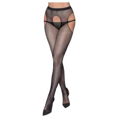   Cottelli Legwear - otevřené, lesklé punčochy - černá (S-L)