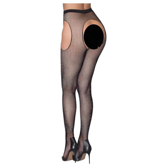 Cottelli Legwear - otevřené, lesklé punčochy - černá (S-L)