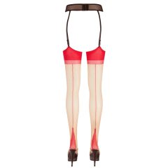   / Cottelli - Zadní pruhované punčocháče s prošíváním na vysokých podpatcích (přírodní červená)