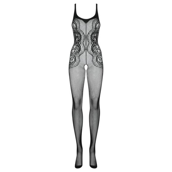Obsessive G335 - průsvitný, otevřený síťovaný catsuit (černý) - S-L