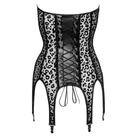 Noir - Leopardí vzor, top s podvazky (černý)