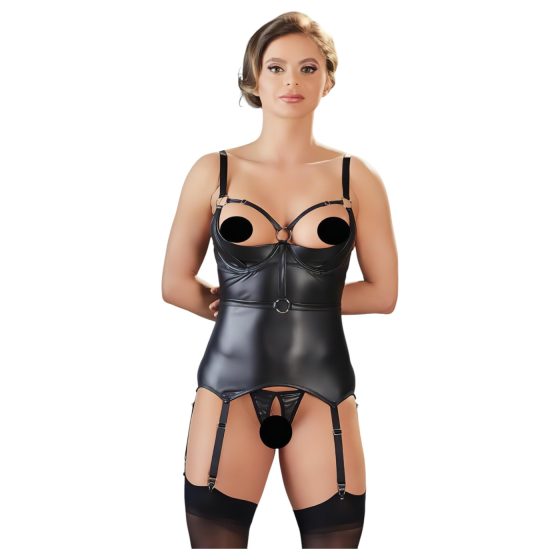 Cottelli Bondage - lesklý, zvedací top s pouty (černý)