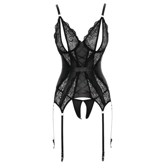 Cottelli - krajkový otevřený top a tanga (černé) - M