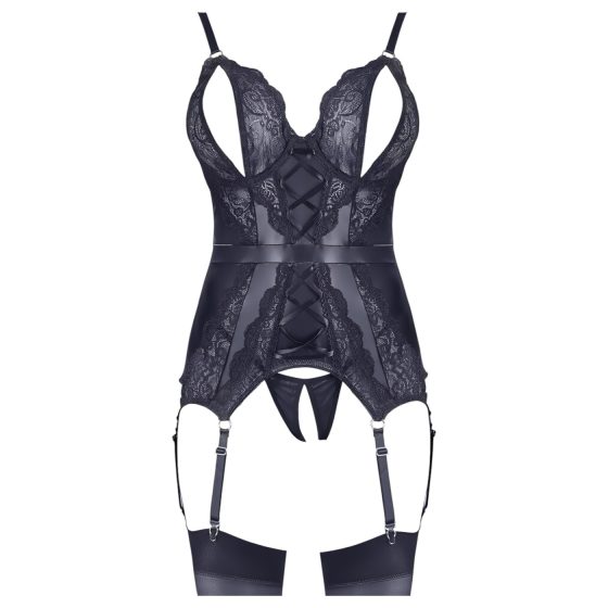 Cottelli - krajkový otevřený top a tanga (černé) - M