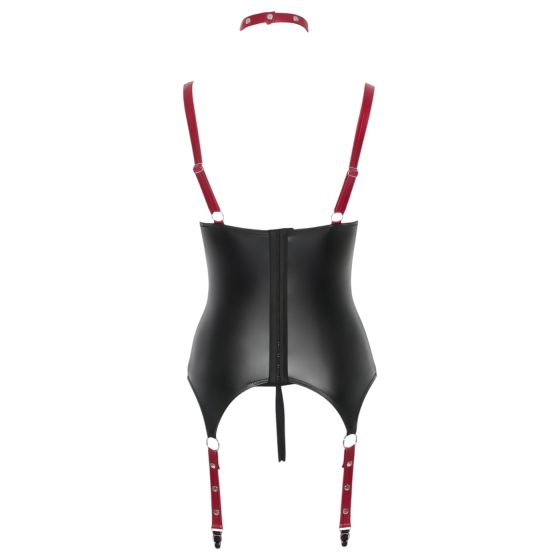 Cottelli Bondage - Lesklý top s podprsenkou a obojkem (černý)