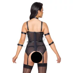   Cottelli Bondage - top s popruhy, pouta na ruce a tanga (černá)