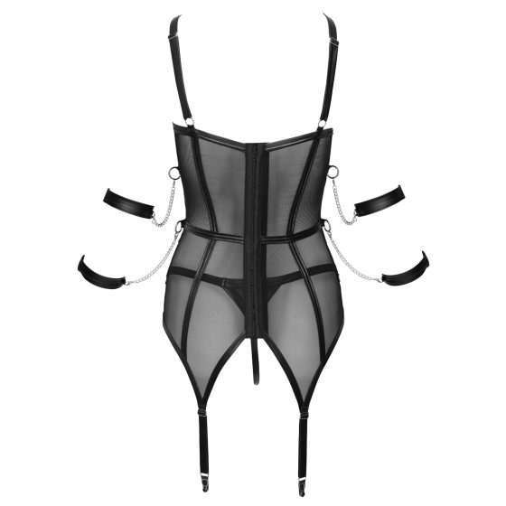 Cottelli Bondage - páskový top, pouta na ruce a tanga (černá)
