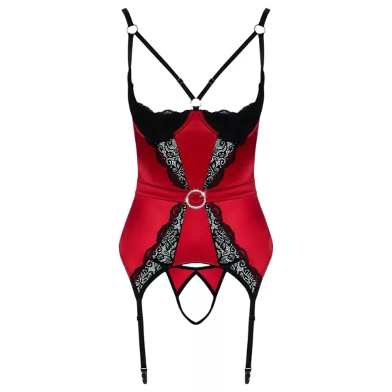 Cottelli - krajková push-up podprsenka se setem (červená) - XL