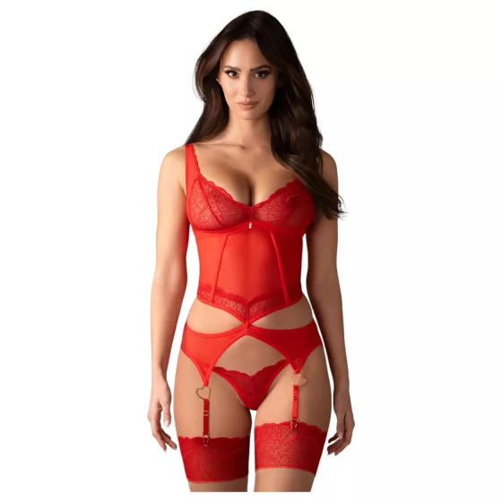 Obsessive - dámská sexy souprava - průhledná krajka - červená - XXL/XXXL
