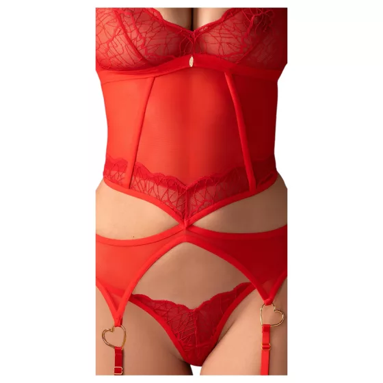 Obsessive - dámská sexy souprava - průhledná krajka - červená - XXL/XXXL