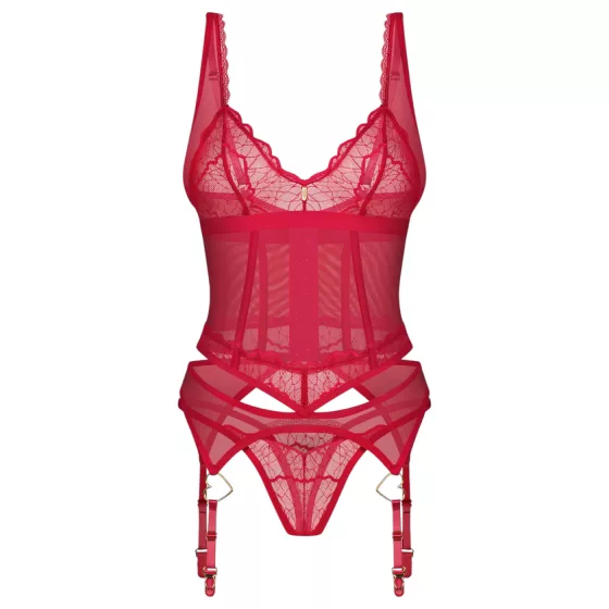 Obsessive - dámská sexy souprava - průhledná krajka - červená - XXL/XXXL