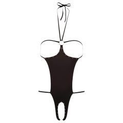  NO:XQSE - Otevřený, zdobený kamínky erotický body - černý (S-L)