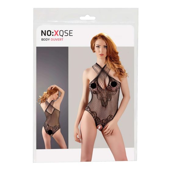 NO:XQSE - Květnaté síťované body s krčním páskem - černá (S-L)