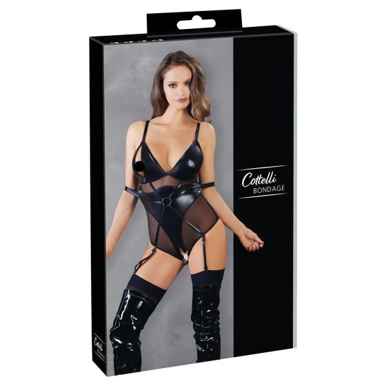 Cottelli Bondage - lesklé body s pouty - černé - M