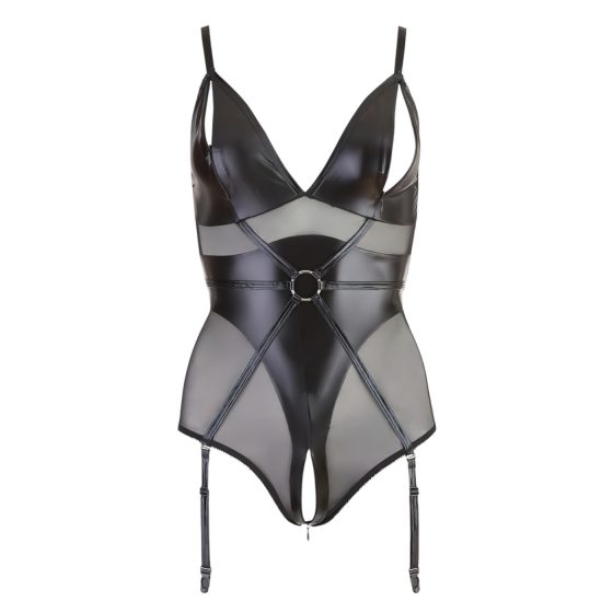 Cottelli Bondage - lesklé body s pouty - černé - XL