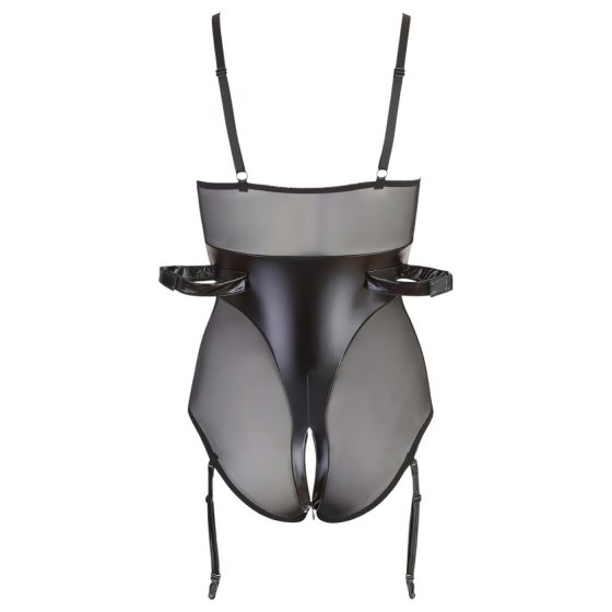 Cottelli Bondage - lesklé body s pouty - černé - XL