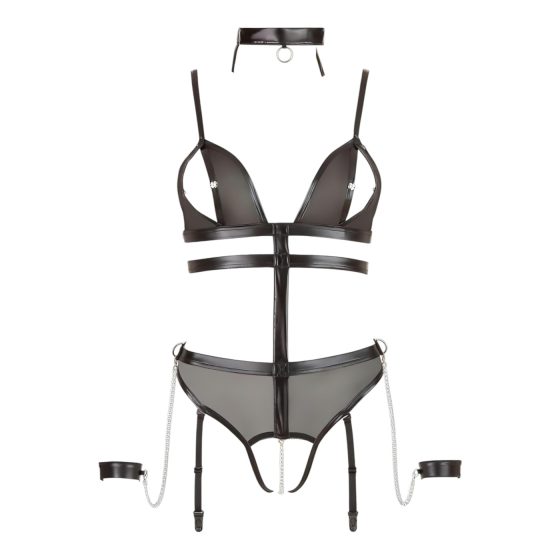 Cottelli Bondage - páskový otevřený body s řetízky (černý)