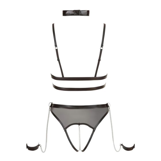 Cottelli Bondage - páskový otevřený body s řetízky (černý)