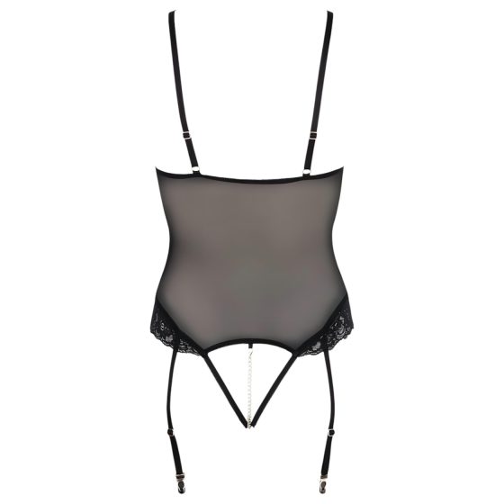 Cottelli Bondage - body s kovovými kroužky a pouty na ruce - černé - XL