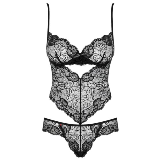 Obsessive Alluria - Květinové krajkové body (černé)