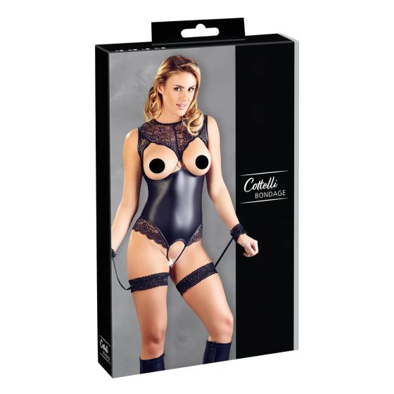 Cottelli Bondage - lesklé otevřené body a pouta na ruce (černé)