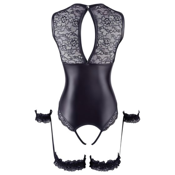 Cottelli Bondage - lesklé otevřené body a pouta na ruce (černé)