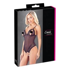 Cottelli - krajkované, perlové otevřené body (černé)