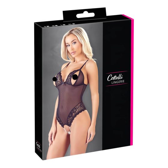 Cottelli - krajkované, perlové otevřené body (černé)