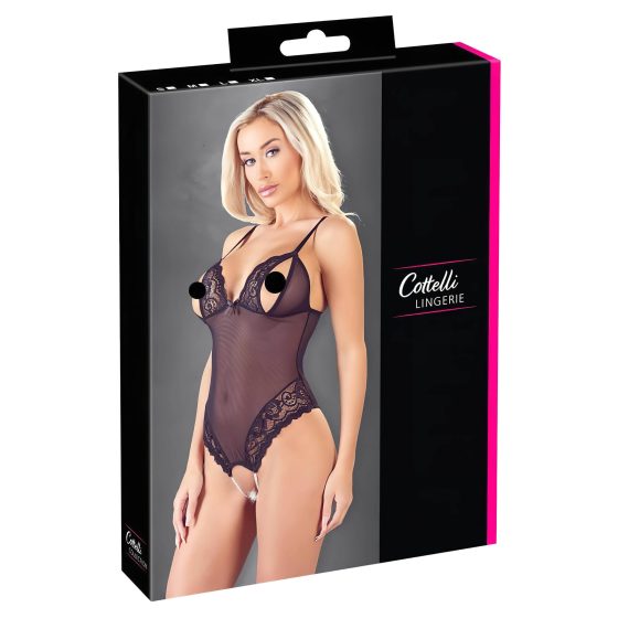 Cottelli - krajkované, perlové otevřené body (černé)