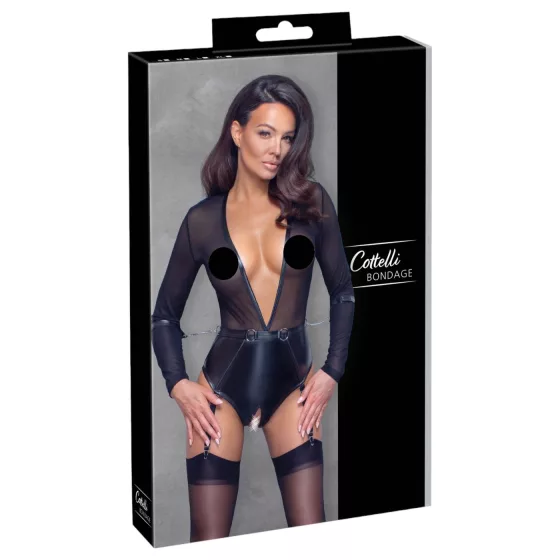 Cottelli - dlouhý rukáv, otevřený body s pouty (černý) - XL