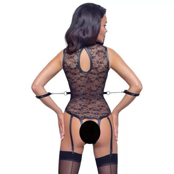 Cottelli Bondage - krajkové body s pásky - černé - XL